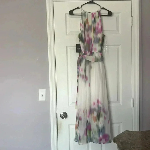 DKNY Printed Halter Tie-Waist Midi Dress Size 10 - Picture 7 of 8